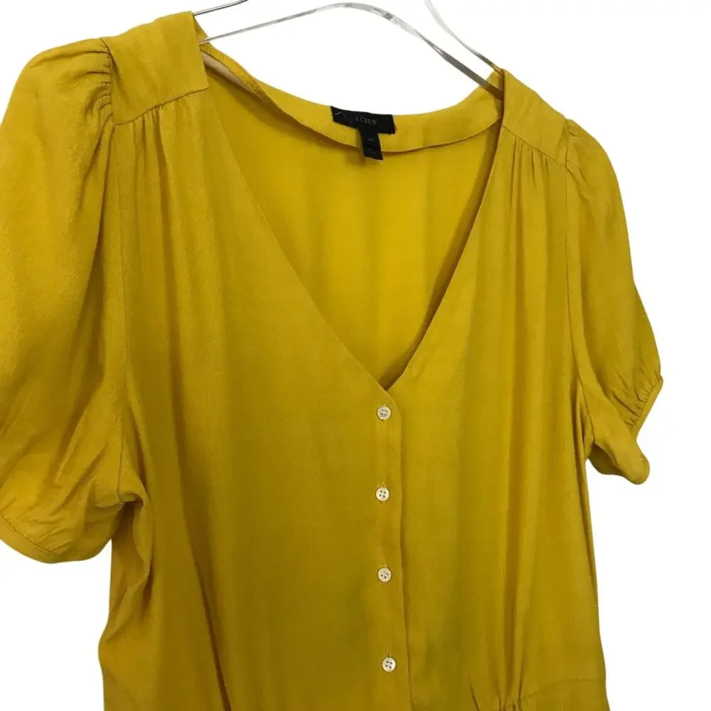 J. Crew Short Sleeve Button Peplum Blouse Yellow Size 4 Tall
